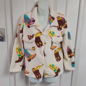 Colorful Western Print Sherpa Jacket